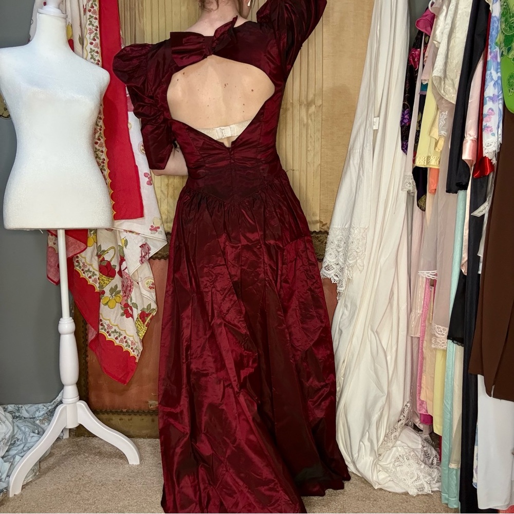 Vintage 80’s Alfred Angelo Deep Red Long Sleeve Dress - Picture 7 of 9